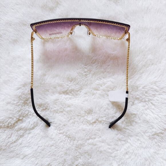 Christine Purple & Gold Chain Oversized Shield Sunglasses - Picture 6 of 11